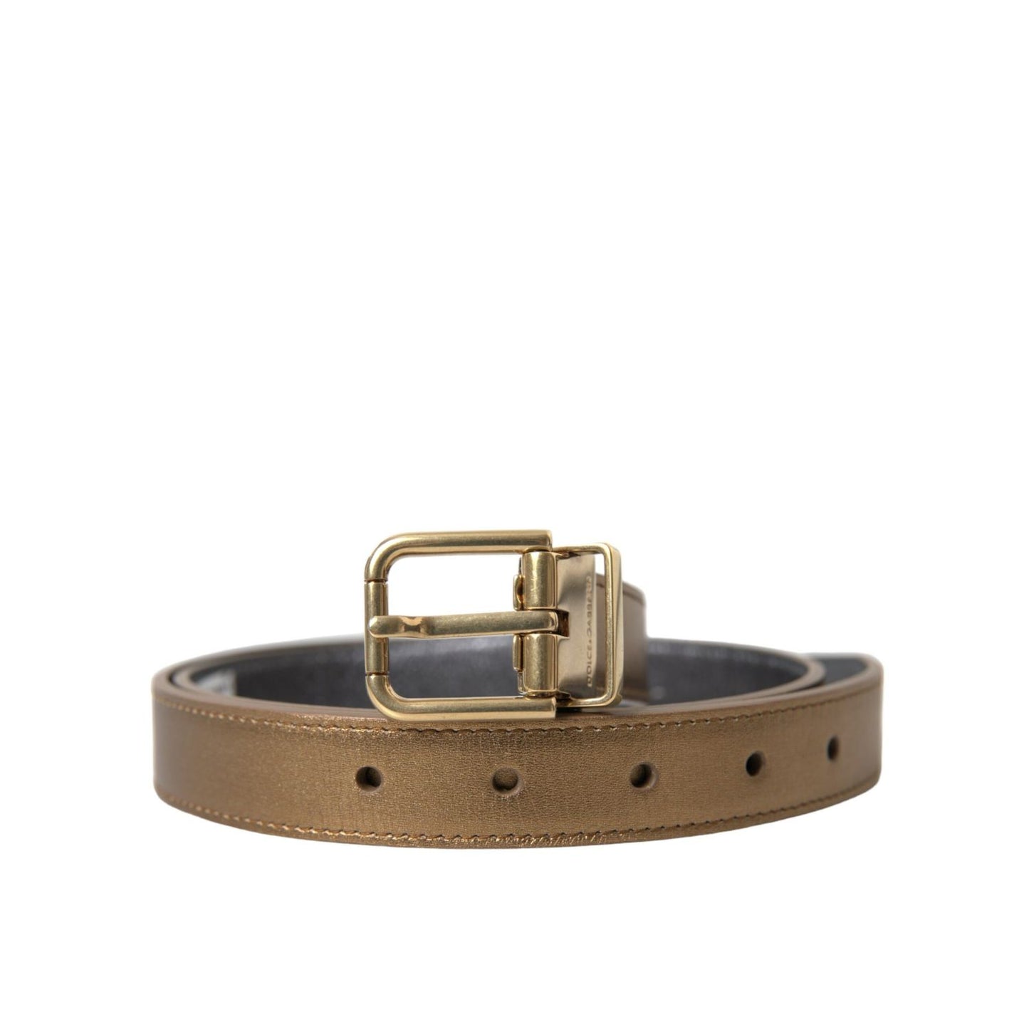 Dolce & Gabbana Metallic Gold Calf Leather Metal Buckle Belt