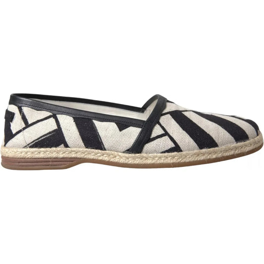 Dolce & Gabbana Black White Stripes Slip On Espadrille Shoes 1728,67345645728,Black,Dolce & Gabbana,Espadrilles - Flats - Shoes,EU41/US8,EU42/US9,Flats - Shoes,Loafers - Men - Shoes,Material: 90% Linen 10% Leather,Men,Men - Shoes,New with tags,Shoes