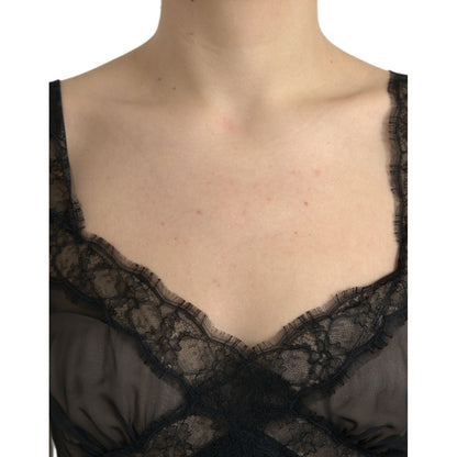 Dolce & Gabbana Black Silk Pleated Lace Chiffon Mini Dress