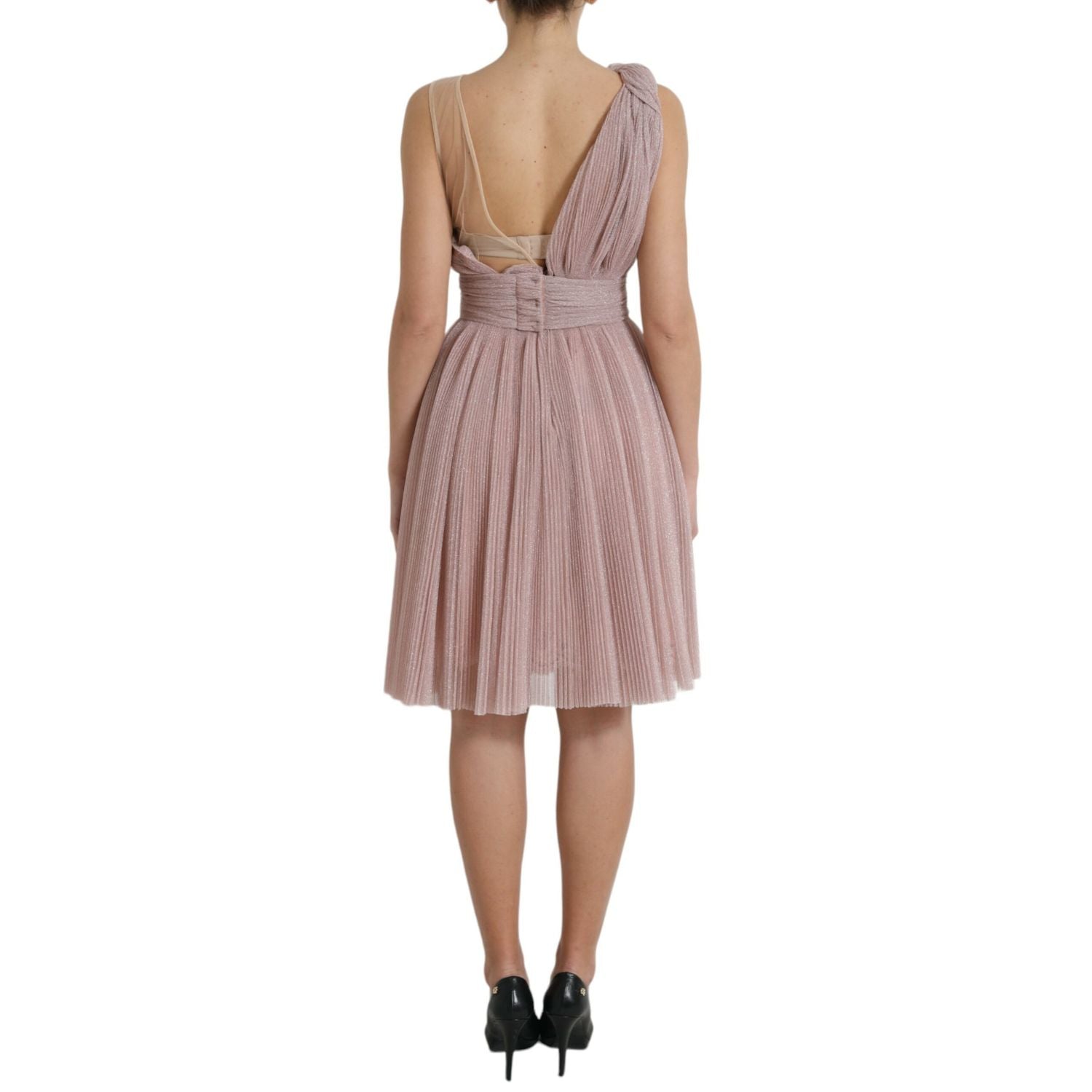 Dolce & Gabbana Light Lilac Pleated Lame Tulle One Shoulder Dress
