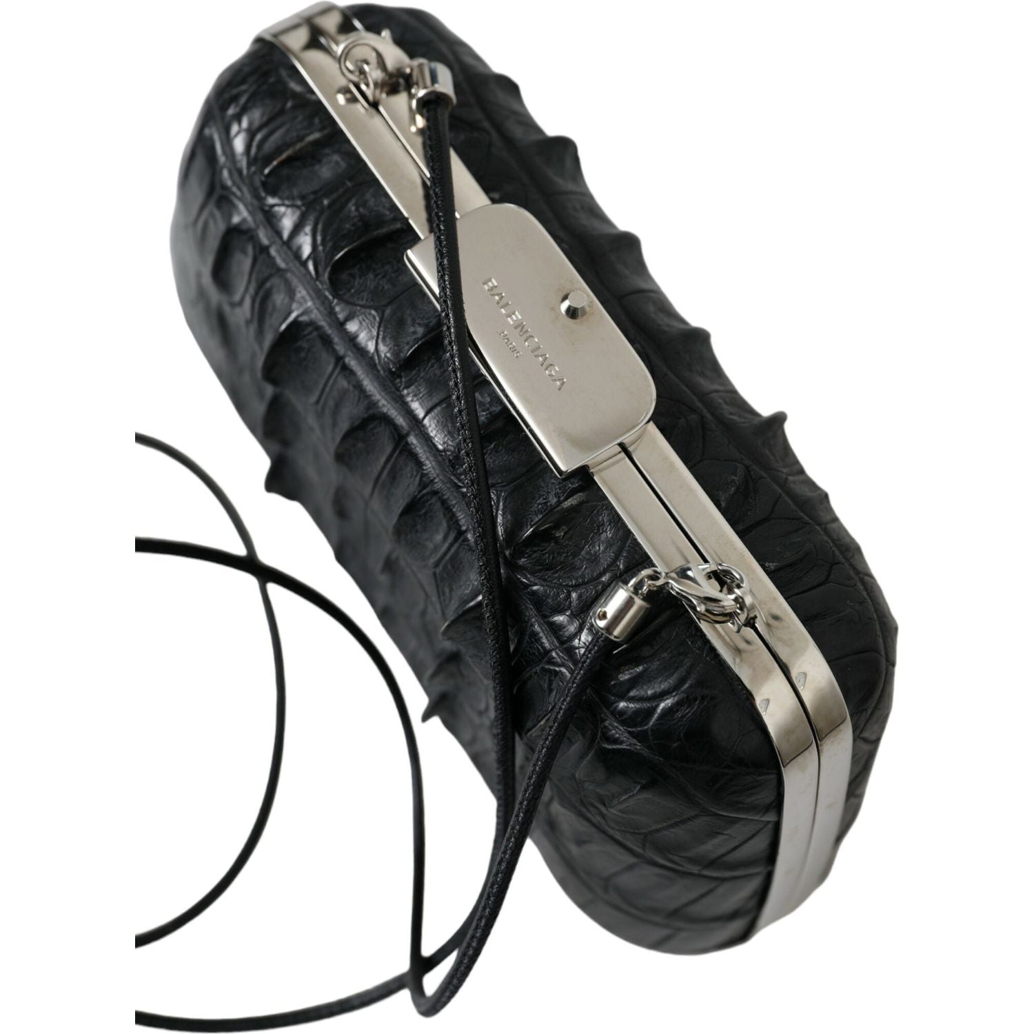 Balenciaga Black Exotic Skin Leather Shoulder Crossbody Box Clutch Bag