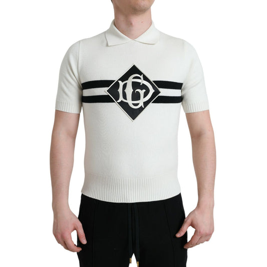 Dolce & Gabbana White DG Logo Collared Henley Shirt T-shirt