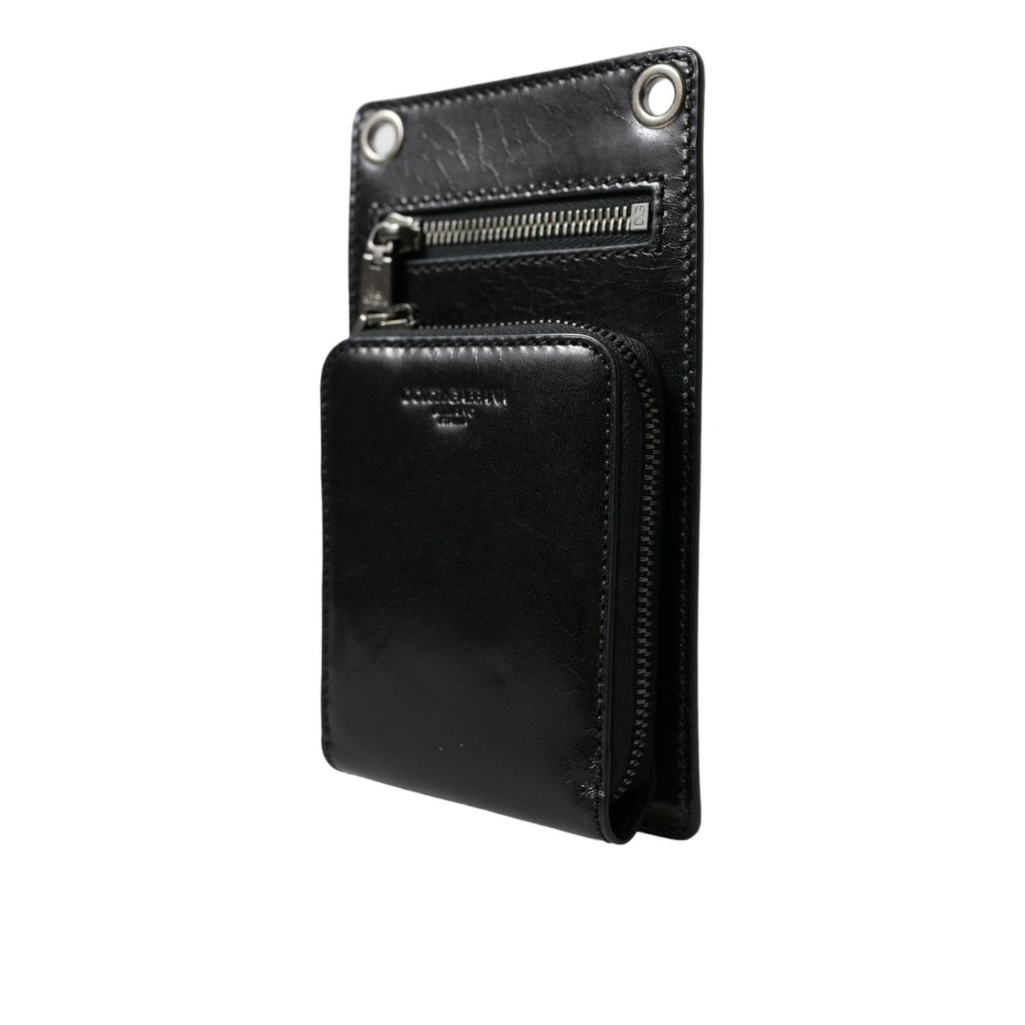 Dolce & Gabbana Wallet Black Horse Leather Zip Logo Cross Body Phone Slot