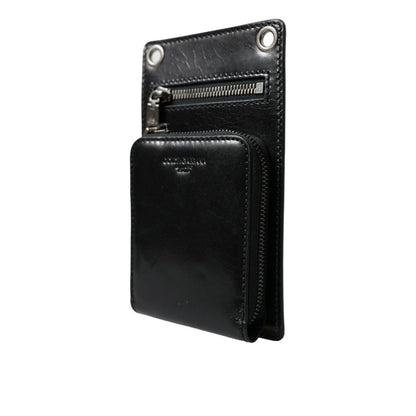 Dolce & Gabbana Wallet Black Horse Leather Zip Logo Cross Body Phone Slot