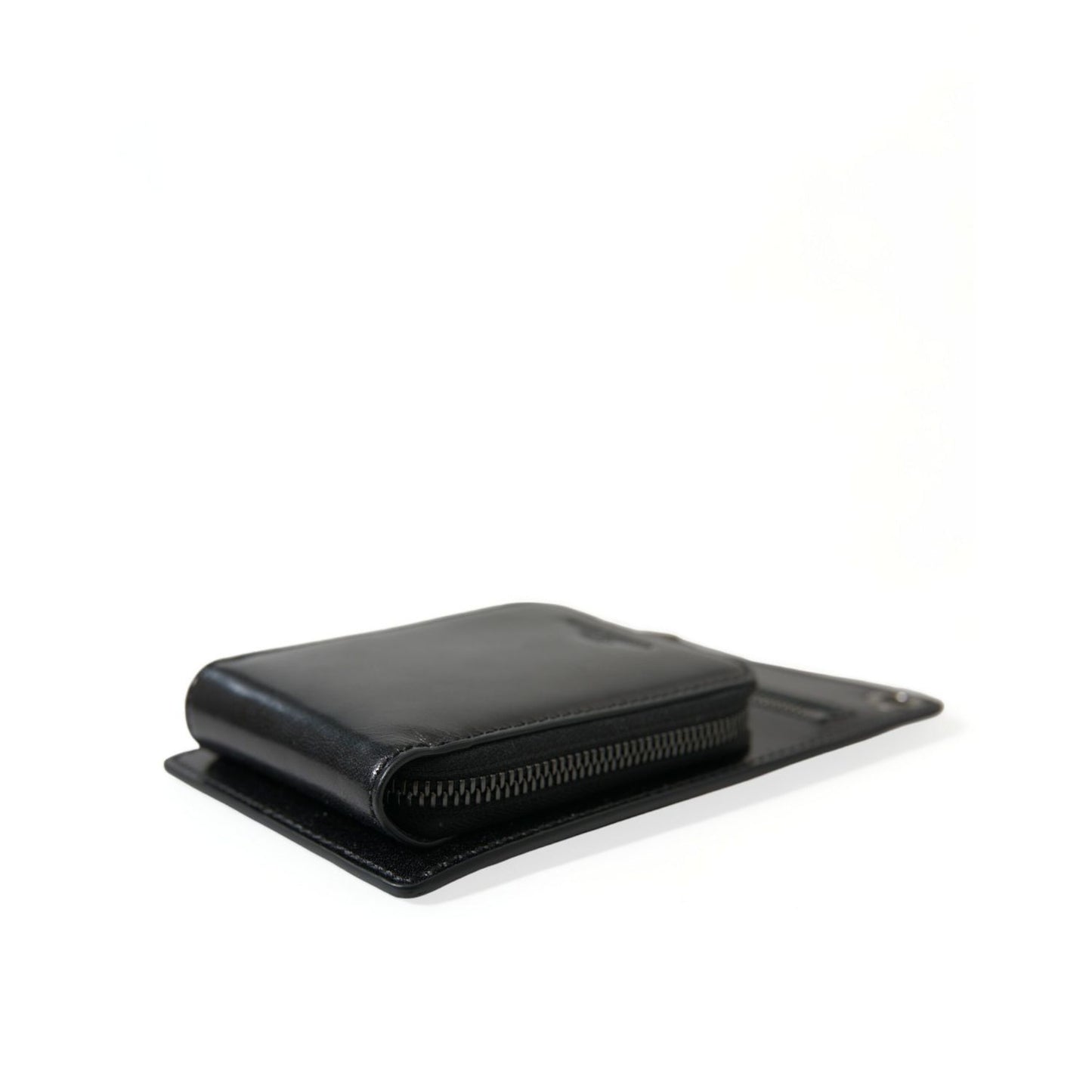 Dolce & Gabbana Wallet Black Horse Leather Zip Logo Cross Body Phone Slot