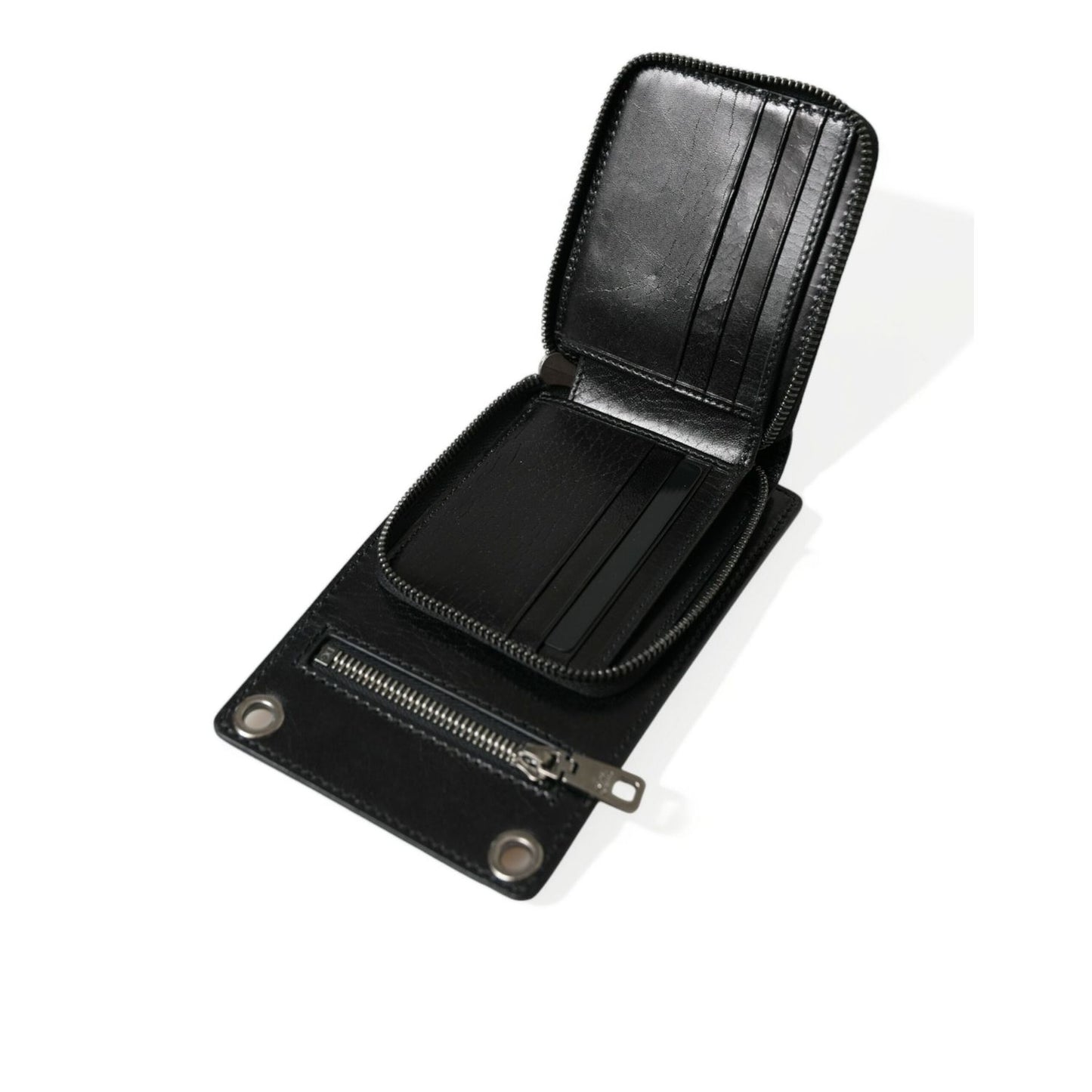 Dolce & Gabbana Wallet Black Horse Leather Zip Logo Cross Body Phone Slot