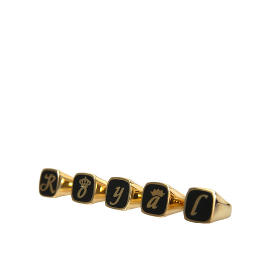 Dolce & Gabbana Gold Brass ROYAL Enamel Set of 5 Ring