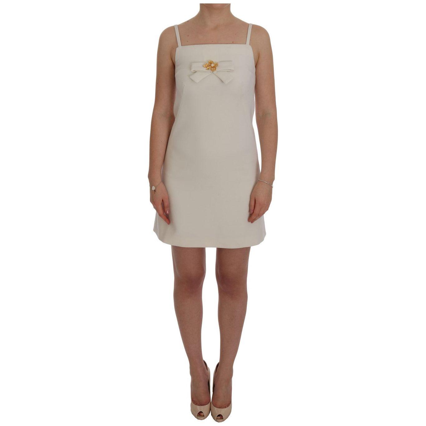 Dolce & Gabbana White Wool Stretch Brooch Shift Dress Dolce & Gabbana