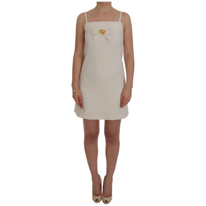 Dolce & Gabbana White Wool Stretch Brooch Shift Dress Dolce & Gabbana