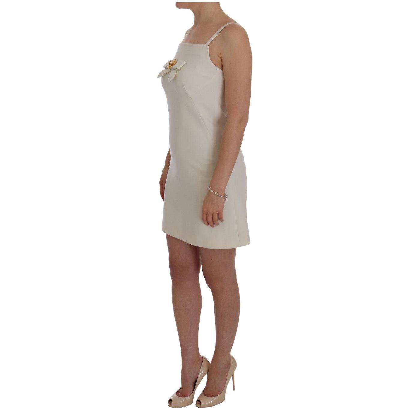 Dolce & Gabbana White Wool Stretch Brooch Shift Dress Dolce & Gabbana