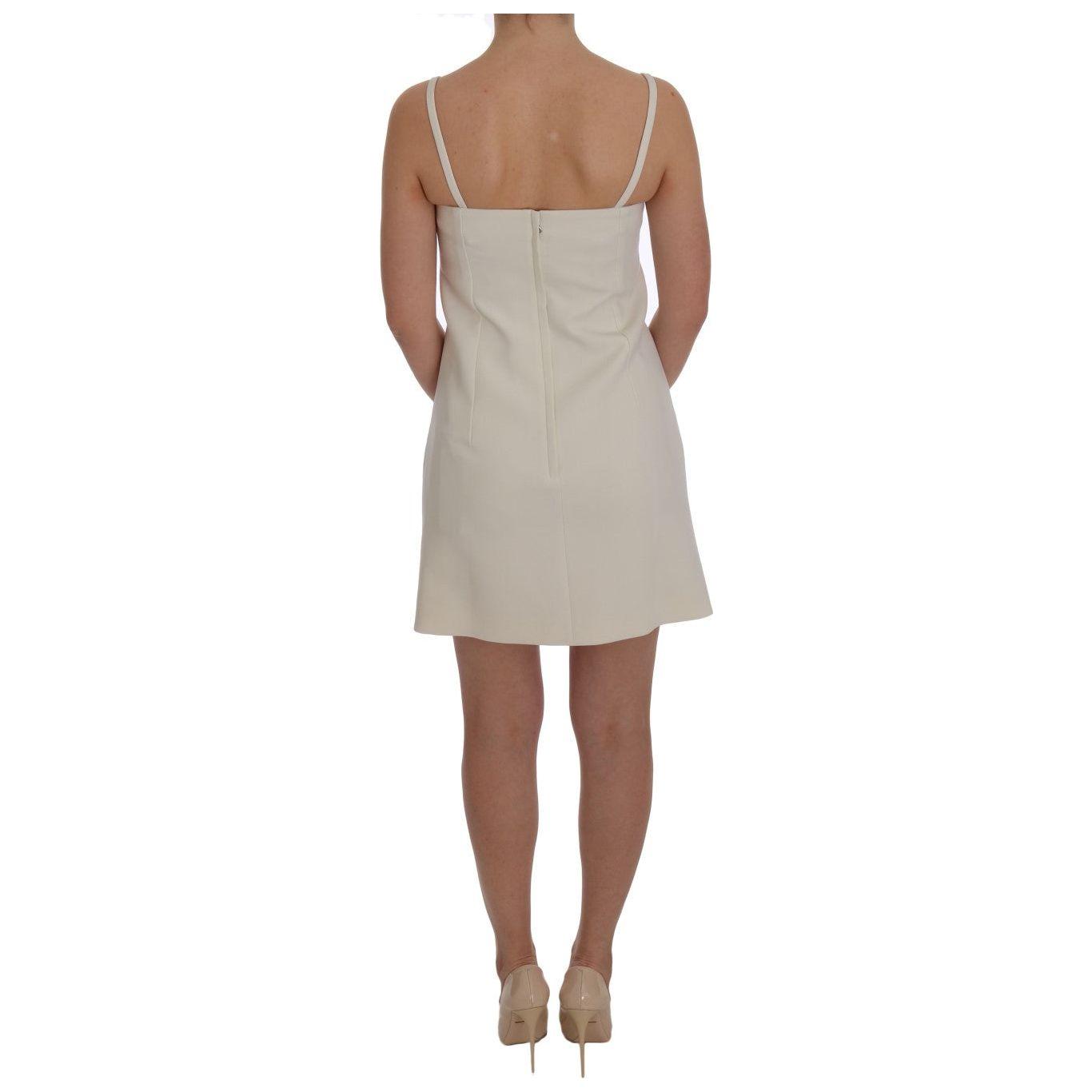 Dolce & Gabbana White Wool Stretch Brooch Shift Dress Dolce & Gabbana
