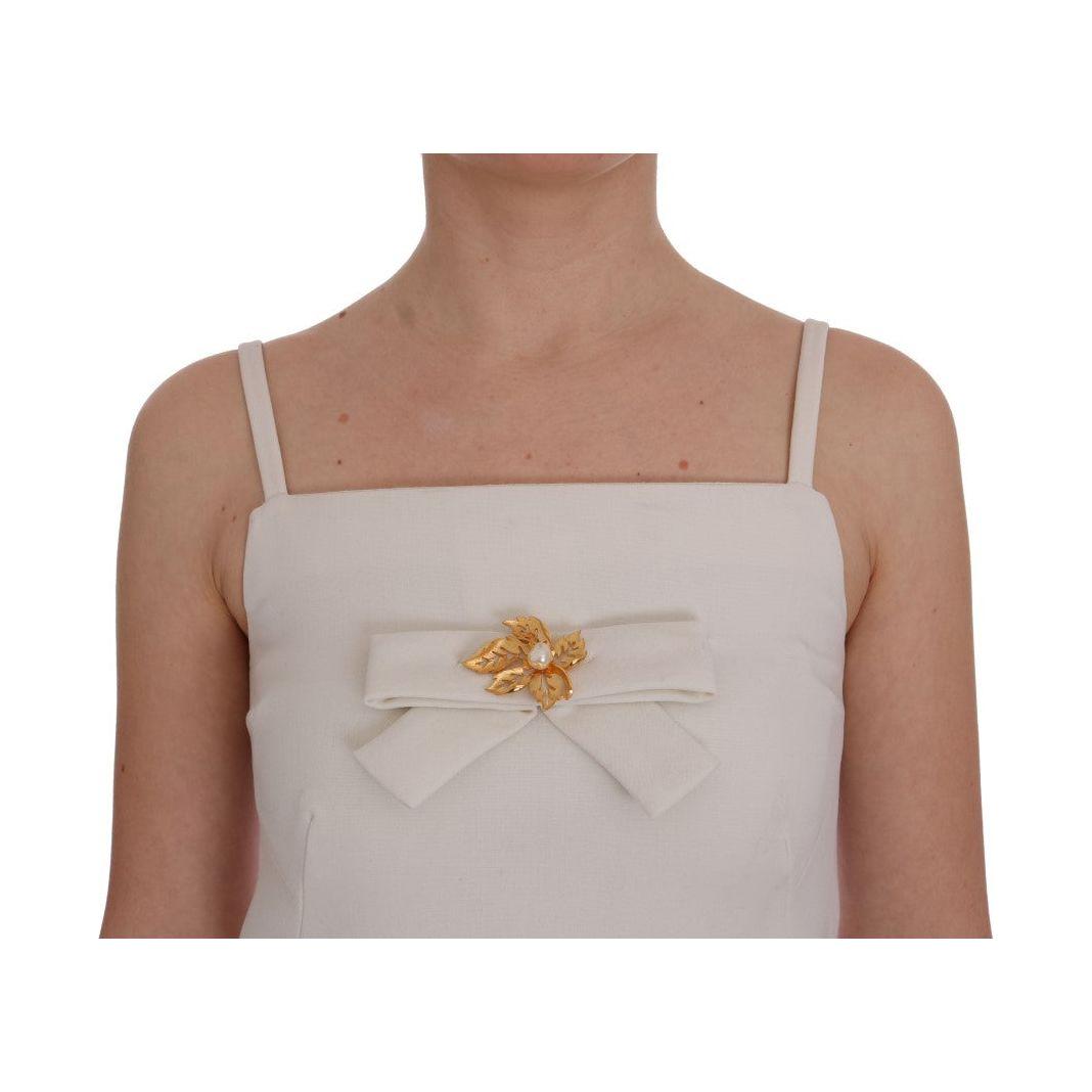 Dolce & Gabbana White Wool Stretch Brooch Shift Dress Dolce & Gabbana