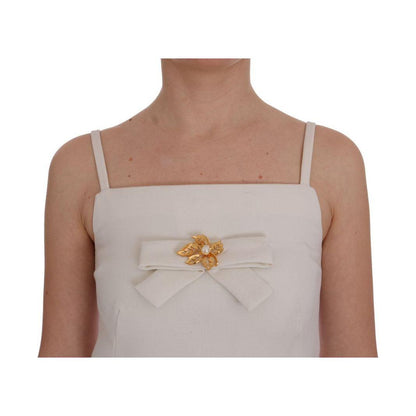 Dolce & Gabbana White Wool Stretch Brooch Shift Dress Dolce & Gabbana