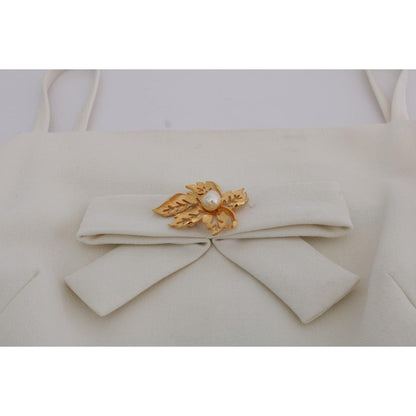 Dolce & Gabbana White Wool Stretch Brooch Shift Dress Dolce & Gabbana