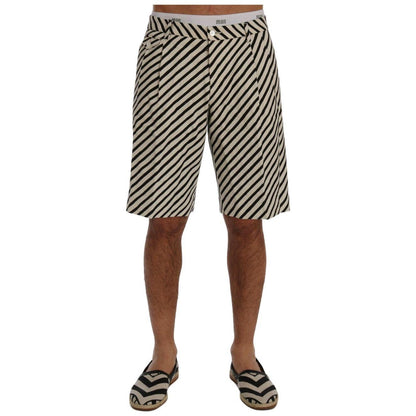 Dolce & Gabbana White Black Striped Hemp Casual Shorts Dolce & Gabbana