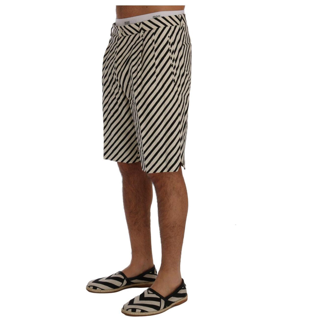 Dolce & Gabbana White Black Striped Hemp Casual Shorts Dolce & Gabbana