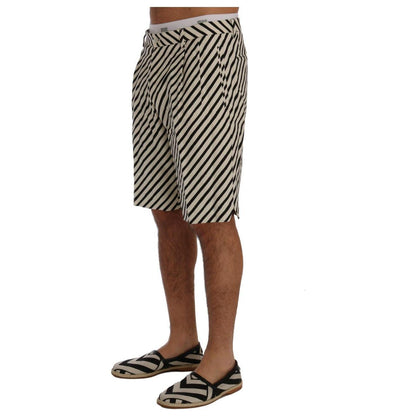 Dolce & Gabbana White Black Striped Hemp Casual Shorts Dolce & Gabbana