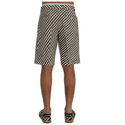 Dolce & Gabbana White Black Striped Hemp Casual Shorts Dolce & Gabbana