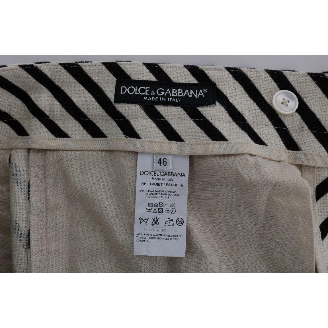 Dolce & Gabbana White Black Striped Hemp Casual Shorts Dolce & Gabbana