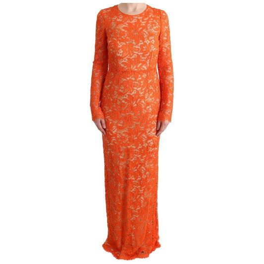 Dolce & Gabbana Orange Floral Ricamo Sheath Long Dress Dolce & Gabbana