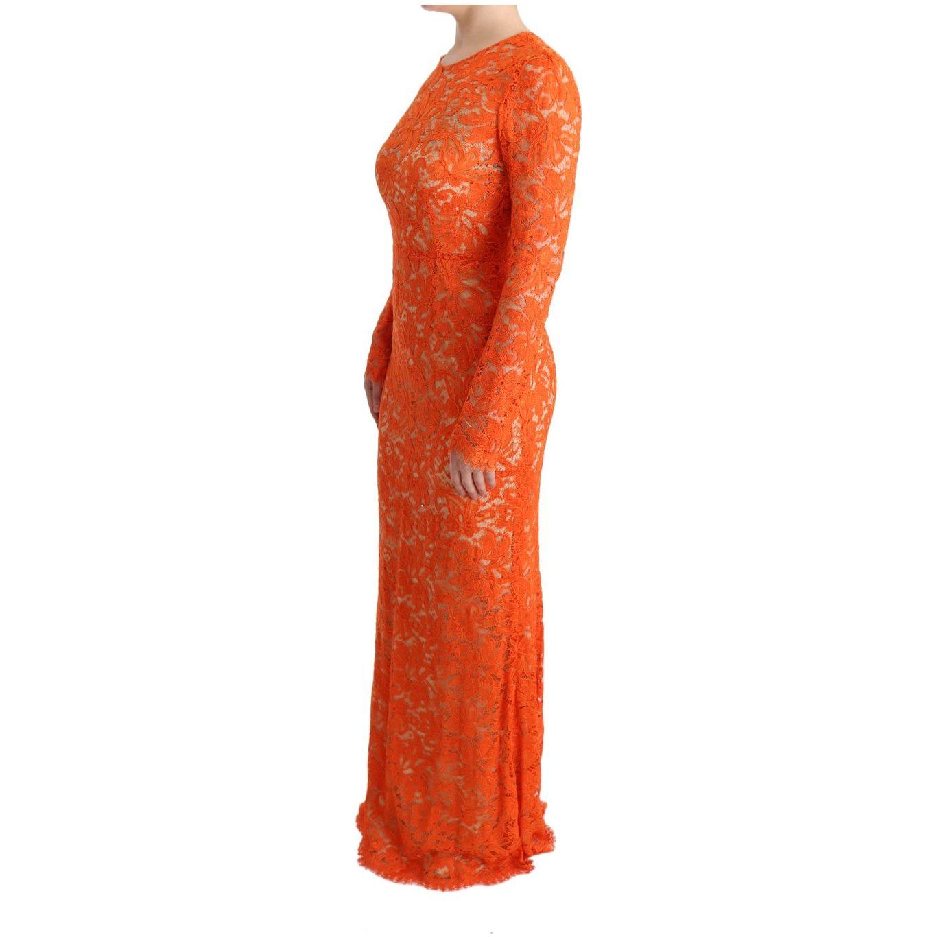 Dolce & Gabbana Orange Floral Ricamo Sheath Long Dress Dolce & Gabbana