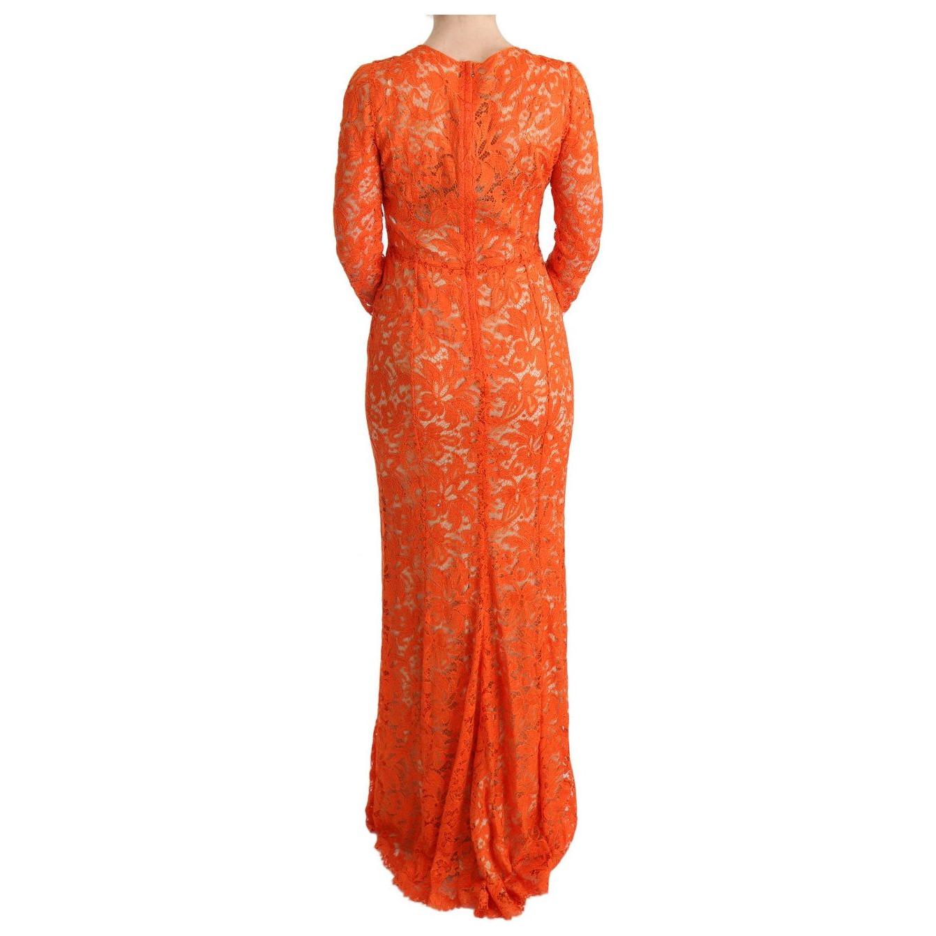 Dolce & Gabbana Orange Floral Ricamo Sheath Long Dress Dolce & Gabbana