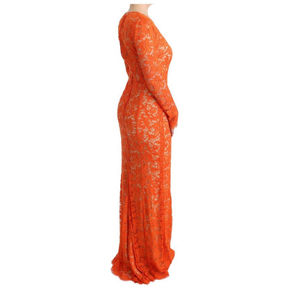 Dolce & Gabbana Orange Floral Ricamo Sheath Long Dress Dolce & Gabbana