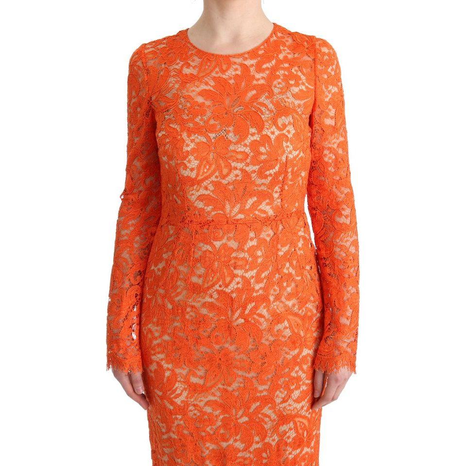 Dolce & Gabbana Orange Floral Ricamo Sheath Long Dress Dolce & Gabbana