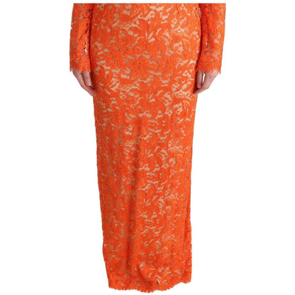 Dolce & Gabbana Orange Floral Ricamo Sheath Long Dress Dolce & Gabbana