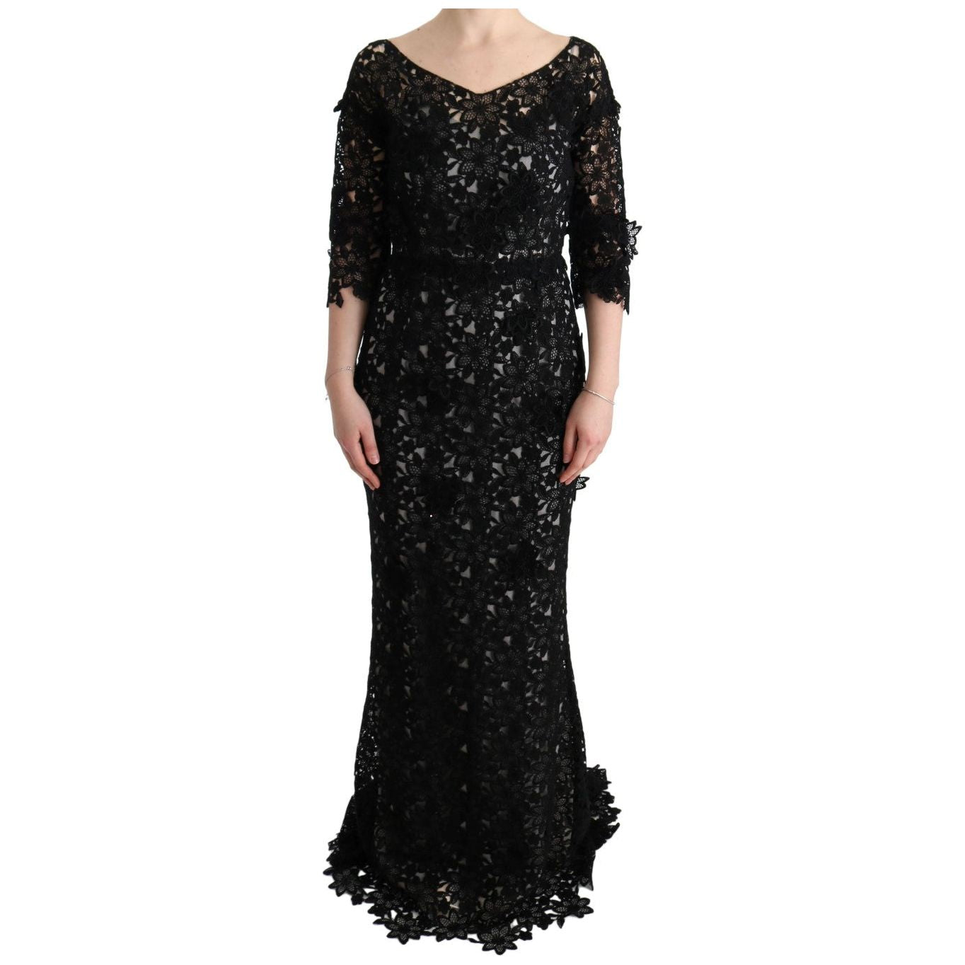 Dolce & Gabbana Black Cotton Silk Floral Long Dress Dolce & Gabbana