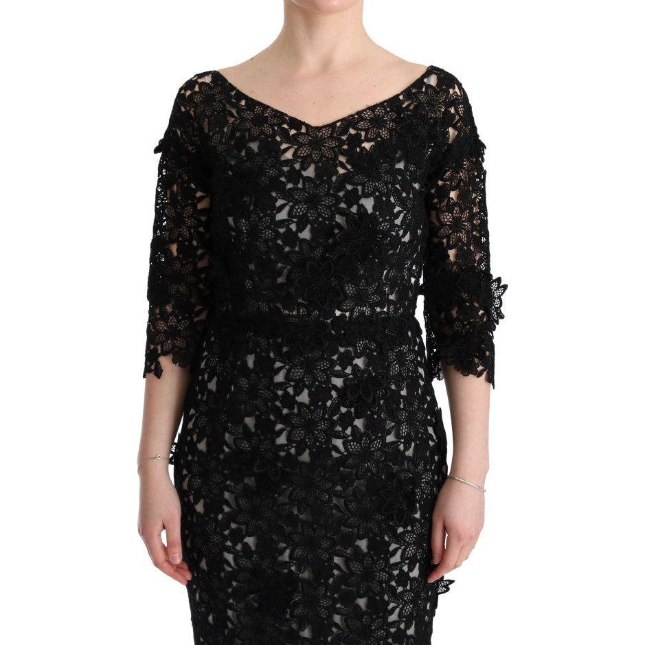 Dolce & Gabbana Black Cotton Silk Floral Long Dress Dolce & Gabbana