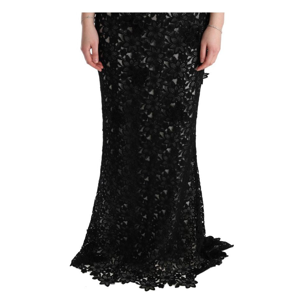 Dolce & Gabbana Black Cotton Silk Floral Long Dress Dolce & Gabbana