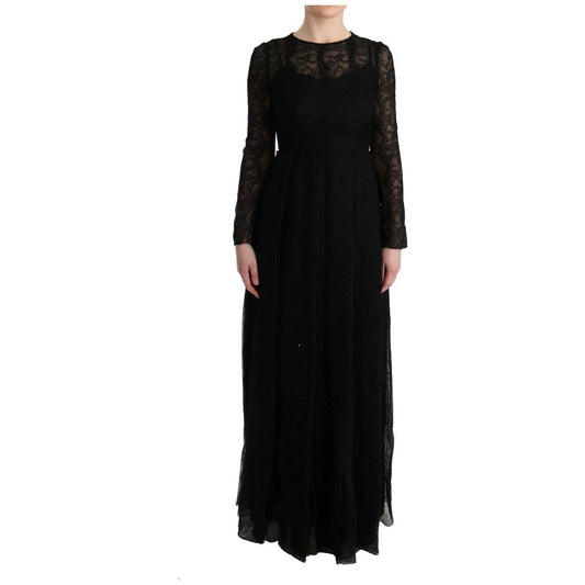 Dolce & Gabbana Black Floral Lace Sheath Silk Dress Dolce & Gabbana