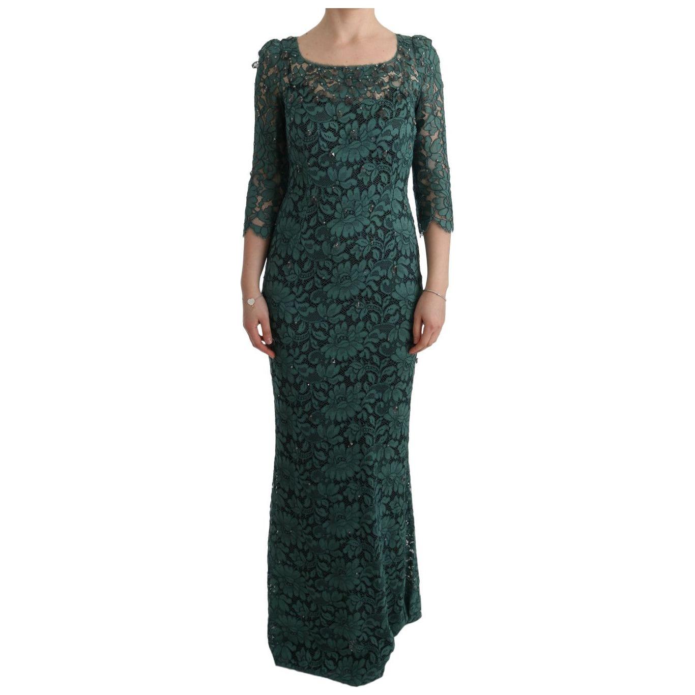 Dolce & Gabbana Green Floral Crystal Ricamo Sheath Dress Dolce & Gabbana