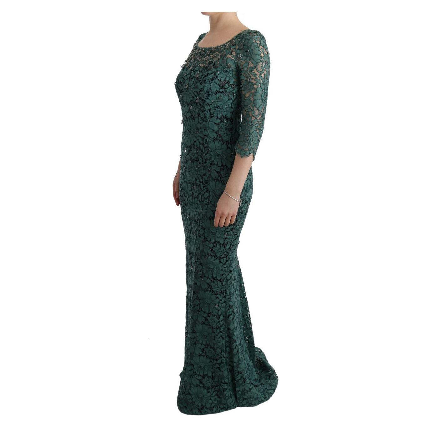 Dolce & Gabbana Green Floral Crystal Ricamo Sheath Dress Dolce & Gabbana