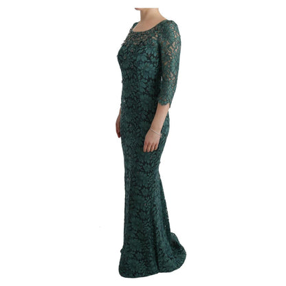 Dolce & Gabbana Green Floral Crystal Ricamo Sheath Dress Dolce & Gabbana