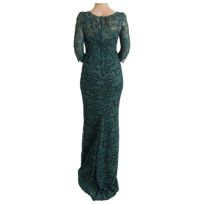 Dolce & Gabbana Green Floral Crystal Ricamo Sheath Dress Dolce & Gabbana