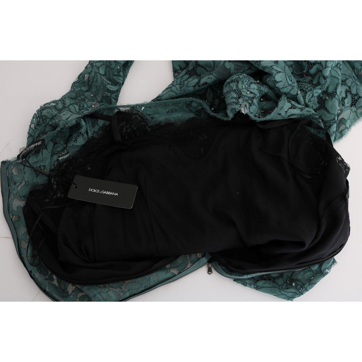 Dolce & Gabbana Green Floral Crystal Ricamo Sheath Dress Dolce & Gabbana