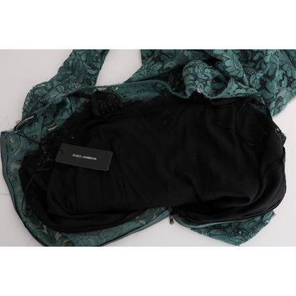 Dolce & Gabbana Green Floral Crystal Ricamo Sheath Dress Dolce & Gabbana