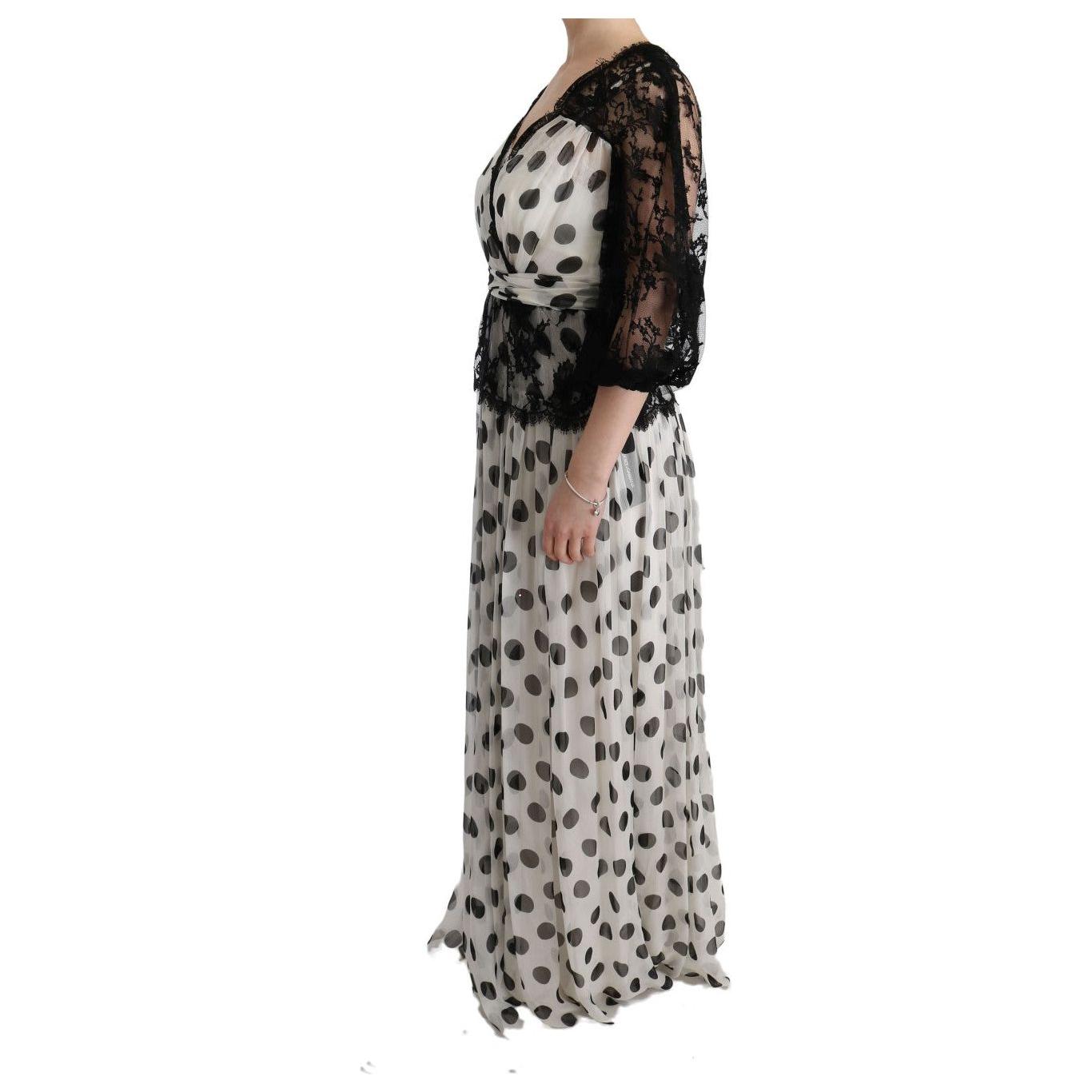 Dolce & Gabbana Black White Polka Dotted Floral Dress Dolce & Gabbana