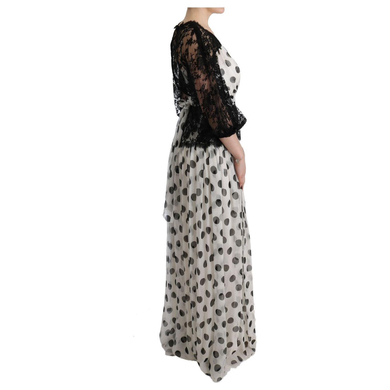 Dolce & Gabbana Black White Polka Dotted Floral Dress Dolce & Gabbana