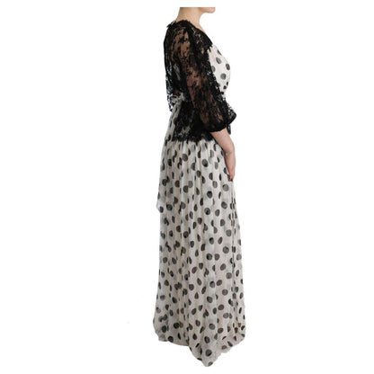 Dolce & Gabbana Black White Polka Dotted Floral Dress Dolce & Gabbana