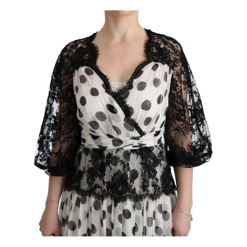 Dolce & Gabbana Black White Polka Dotted Floral Dress Dolce & Gabbana