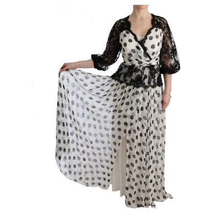 Dolce & Gabbana Black White Polka Dotted Floral Dress Dolce & Gabbana