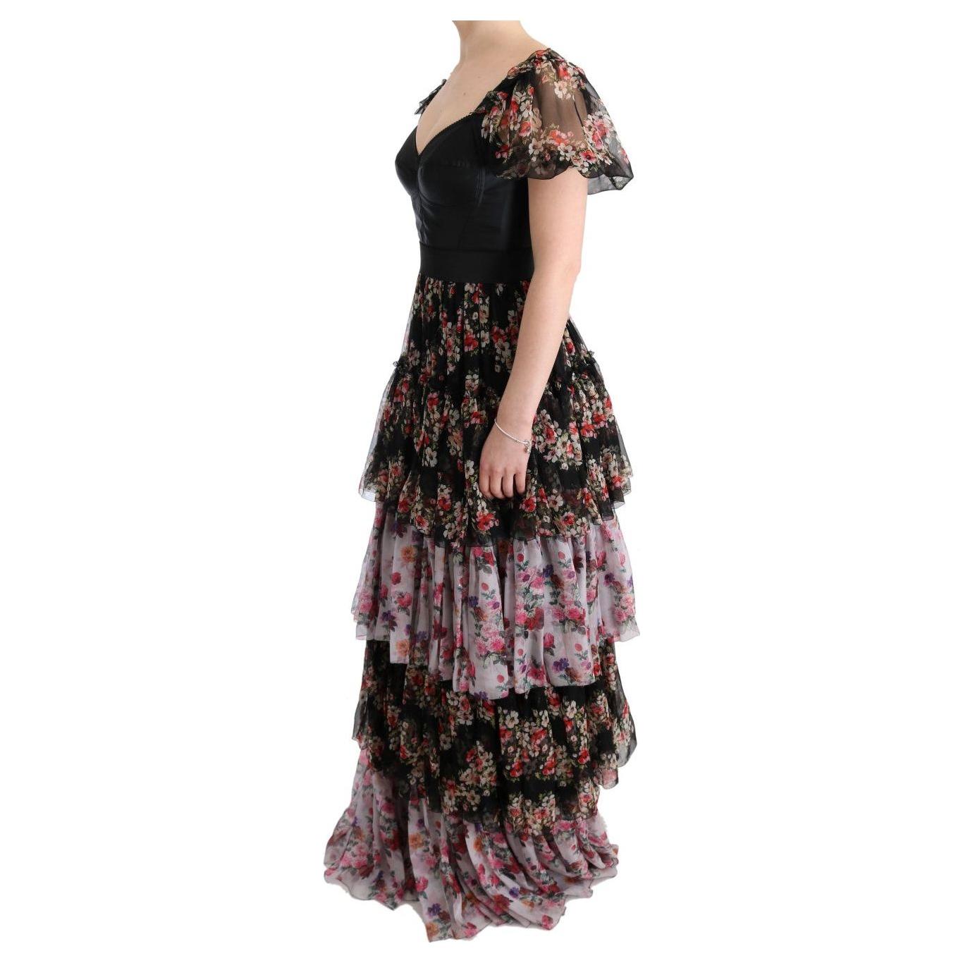 Dolce & Gabbana Multicolor Silk Stretch Floral Shift Long Dress Dolce & Gabbana