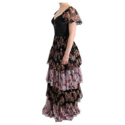 Dolce & Gabbana Multicolor Silk Stretch Floral Shift Long Dress Dolce & Gabbana