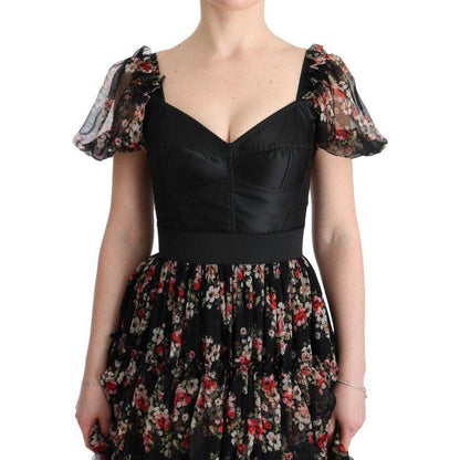 Dolce & Gabbana Multicolor Silk Stretch Floral Shift Long Dress Dolce & Gabbana