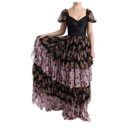 Dolce & Gabbana Multicolor Silk Stretch Floral Shift Long Dress Dolce & Gabbana