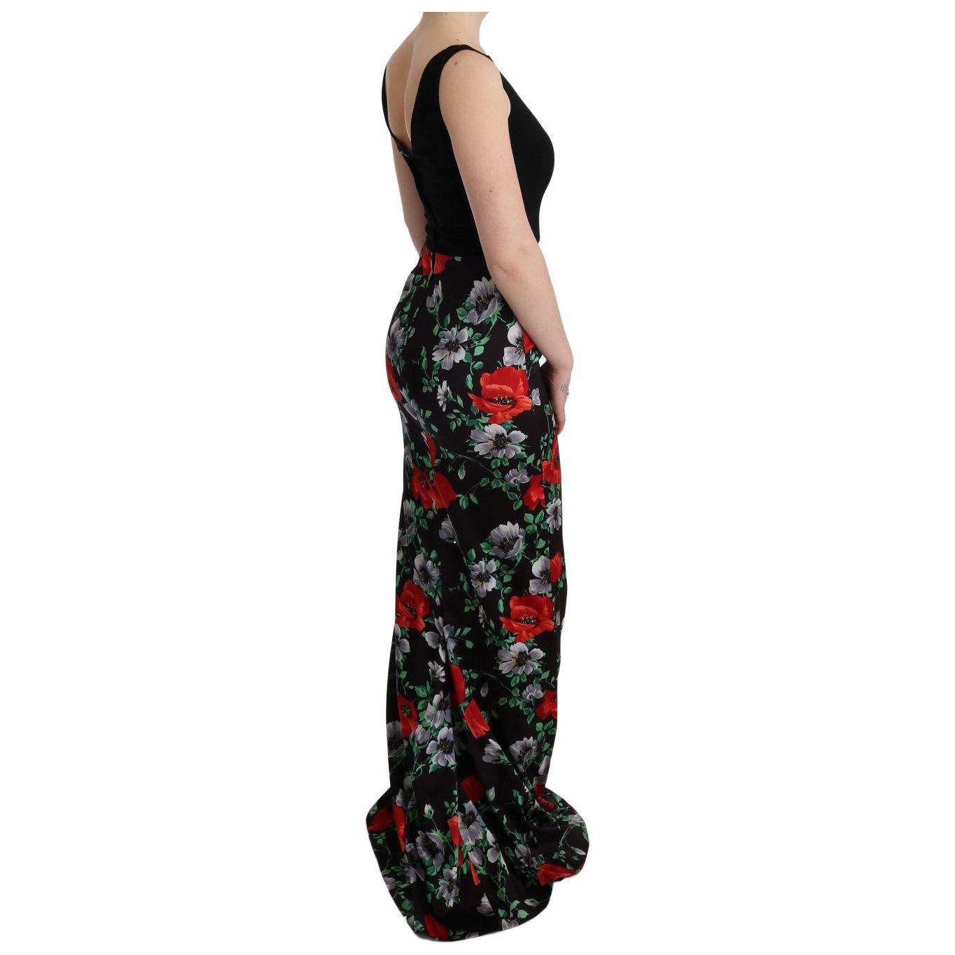 Dolce & Gabbana Multicolor Floral Print Stretch Sheath Long Dress Dolce & Gabbana