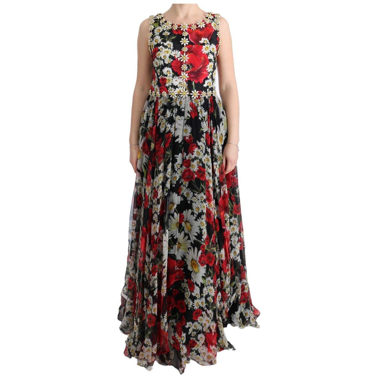 Dolce & Gabbana Multicolor Silk Floral Crystal Long Maxi Dress Dolce & Gabbana